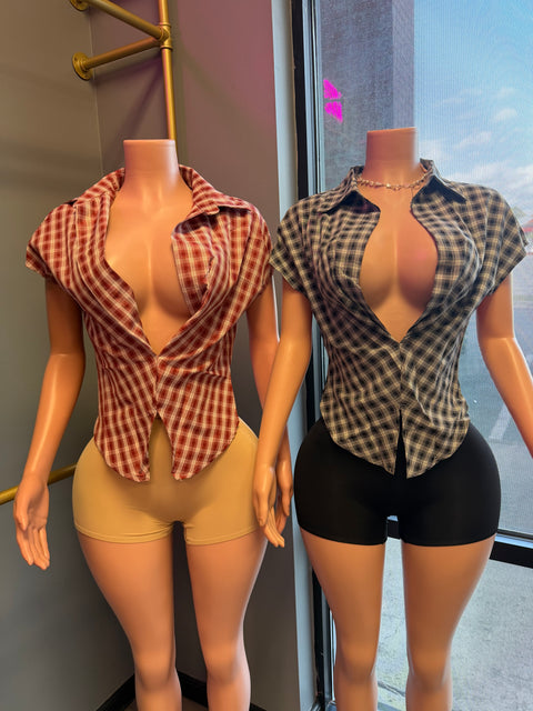 Crimson Plaid Top