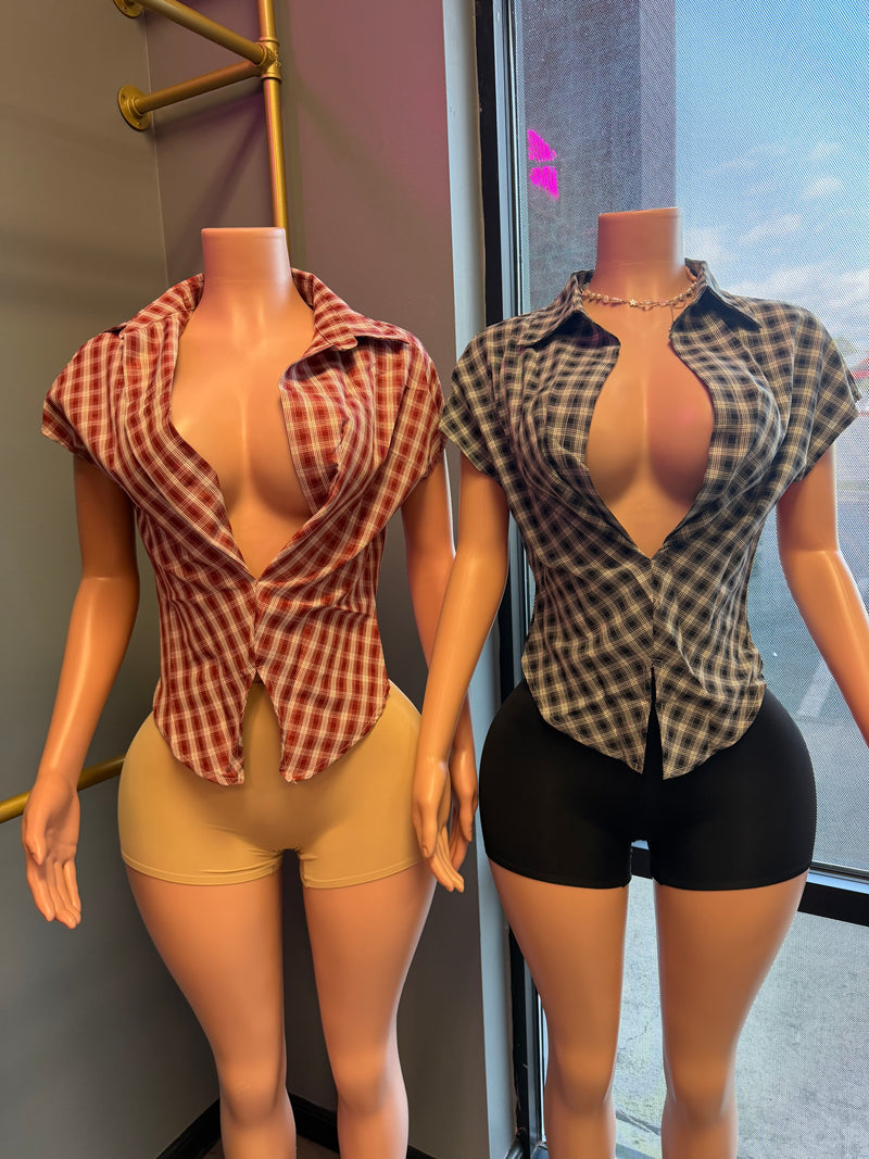 Crimson Plaid Top